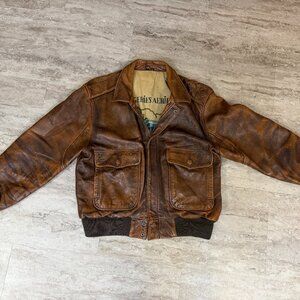 Vintage Leather Jacket Mirage - Size 42 - 90s Brown Patina - Messageries - Heavy